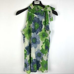 New York & Company Sheer Floral Tie-Neck Top